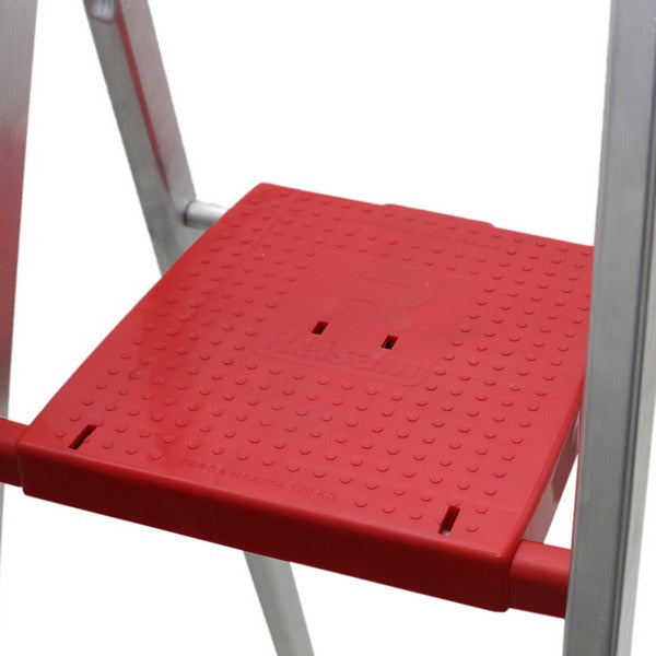 Escada Alumínio 5 Degraus 1,53m 120kg Prata e Vermelho Reisam - Yuri Ferramentas